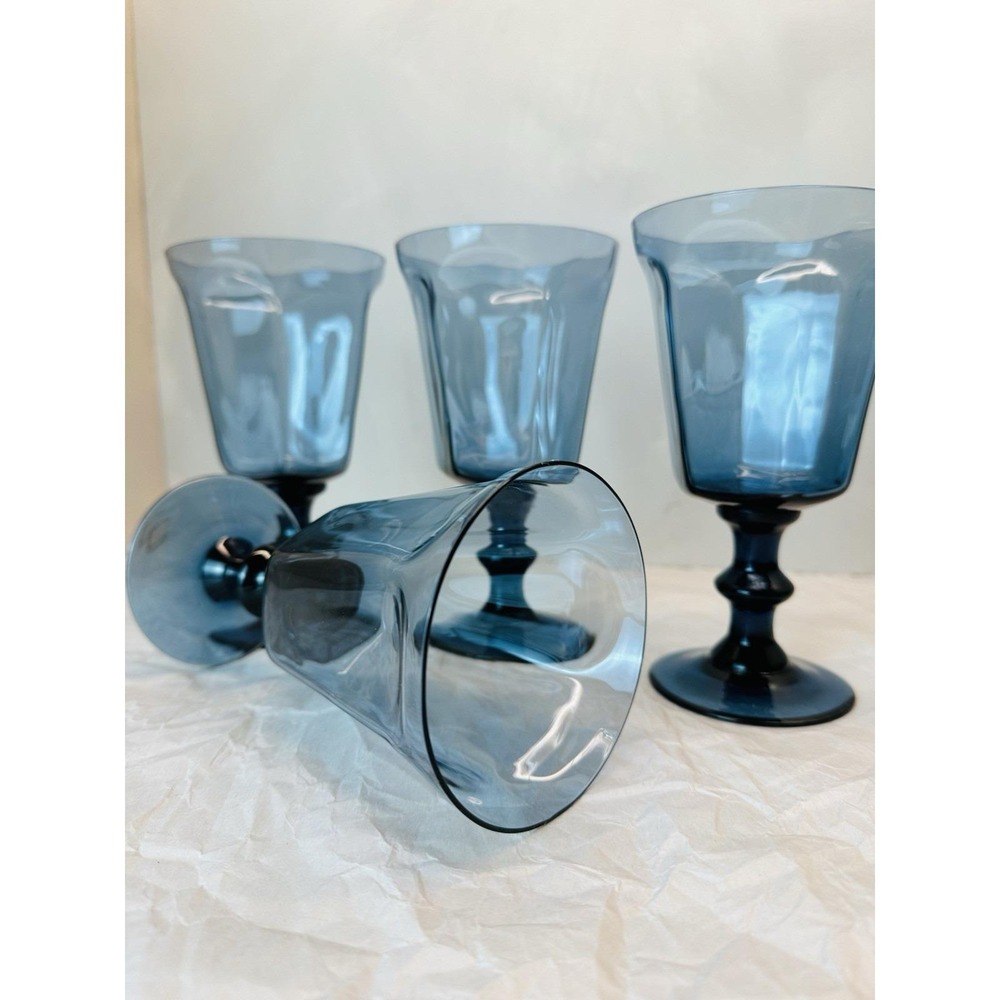 VIntage Lenox Antique Dark Blue Crystal Glass Set of 4 Goblet Wine Glasses - Picture 5 of 10